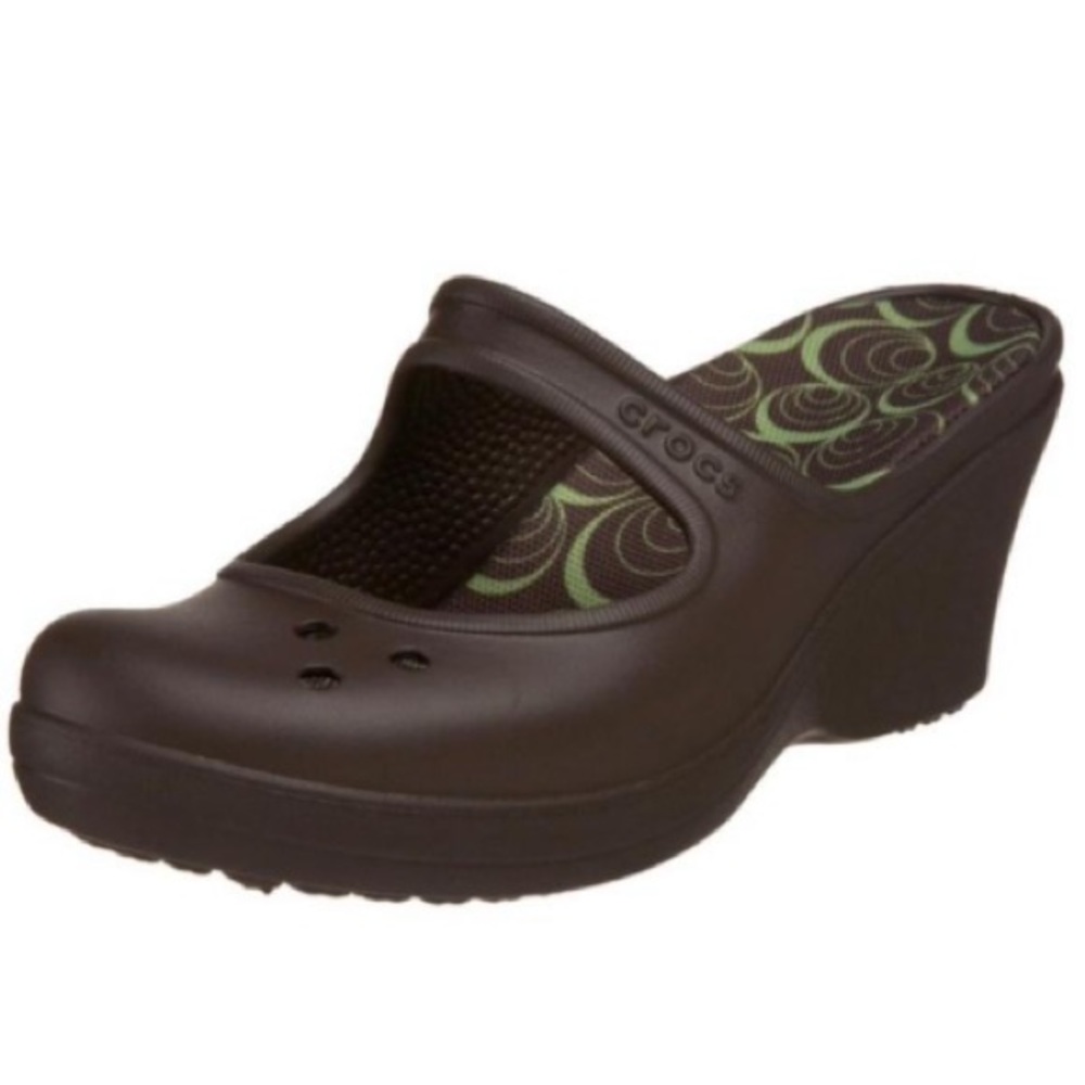 NWOT Crocs Frances Brown Rubber Wedge Mary Janes
